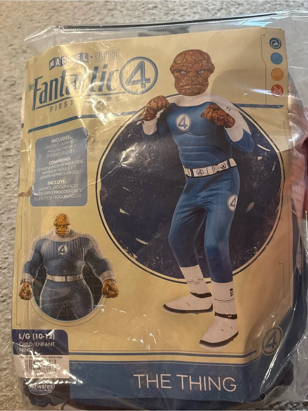 Marvel The Thing Kids Costume NEW Fantastic 4 Large 10-12 W/ Mask